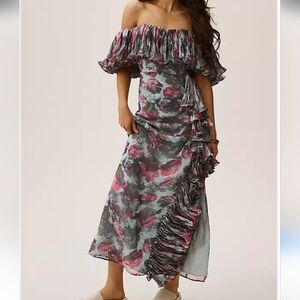 Hutch Floral Off-Shoulder Ruffled Column Maxi Dress